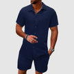 Men's Textured Shirt Shorts Set Summer - Blue