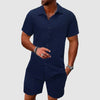 Men's Textured Shirt Shorts Set Summer - Blue