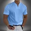 Blue men's V-neck t-shirt with short sleeves