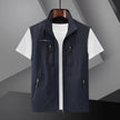 Dark blue men's zip-up vest with multiple pockets