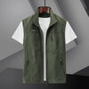 Army green men's zip-up vest with multiple pockets