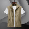Khaki men's zip-up vest with multiple pockets