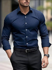 Men's Breathable Shirt Long Sleeve - Navy Blue