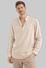 Men's Collared Henley Shirt Long Sleeve - Beige