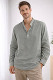 Men's Collared Henley Shirt Long Sleeve - Gray