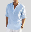 Men's Collared Henley Shirt Long Sleeve - Light Blue