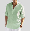 Men's Collared Henley Shirt Long Sleeve - Light Green