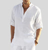 Men's Collared Henley Shirt Long Sleeve - White