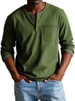 Men's Vintage Henley Shirt Casual - Army Green