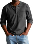 Men's Vintage Henley Shirt Casual - Black