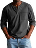 Men's Vintage Henley Shirt Casual - Black