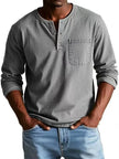 Men's Vintage Henley Shirt Casual - Grey