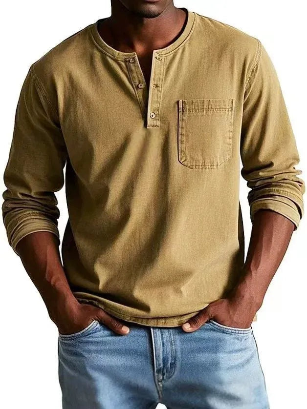 Men's Vintage Henley Shirt Casual