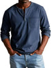 Men's Vintage Henley Shirt Casual - Navy Blue