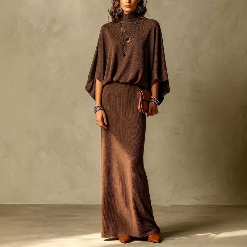 Women's Long Sleeve Turtleneck Fall Dresses – Brown