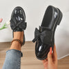 Women's Bow Moc Toe Loafers Slip On - Glossy Black