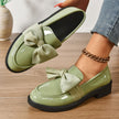 Women's Bow Moc Toe Loafers Slip On - Green