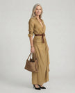 Women's Elegant Long Sleeve Shirt Dress Maxi - Khaki Side