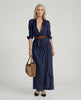 Women's Elegant Long Sleeve Shirt Dress Maxi - Navy Blue