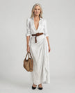 Women's Elegant Long Sleeve Shirt Dress Maxi - White