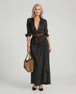 Women's Elegant Long Sleeve Shirt Dress Maxi - Black