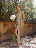 Women's Elegant One Shoulder Dress Maxi - Green Side