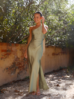 Women's Elegant One Shoulder Dress Maxi - Green Back