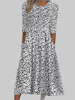 Women's Floral Half Sleeve Dress Midi - White Blue