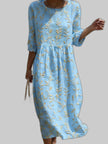 Women's Floral Round Neck Dress Midi - Light Blue
