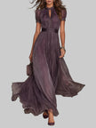 Women's Pleated Evening Dress Maxi - Purple