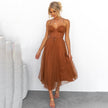 Women's Spaghetti Strap Dress Midi - Brown