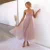 Women's Spaghetti Strap Dress Midi - Pink Back