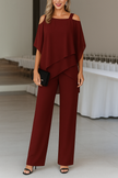 Women's Spaghetti Straps Jumpsuit Tailor - Burgundy