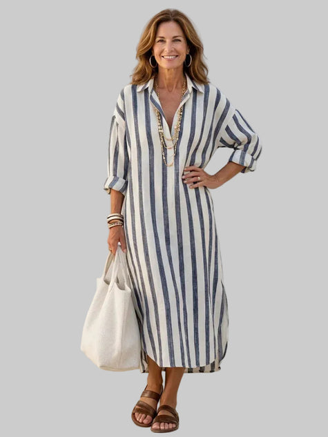 Women's Striped Shirt Dress Maxi