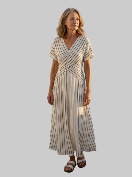Women's Striped V Neck Dress Maxi