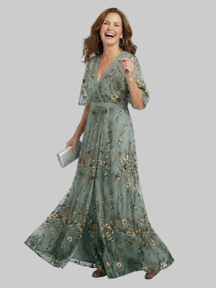 Women's V-Neck Evening Dress Maxi