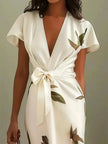 Women's V-Neck Floral Dress Midi