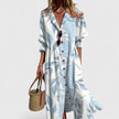 Women's Vibrant Boho Dress Maxi - Light Blue Leaf Print