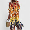 Women's Vibrant Boho Dress Maxi - Orange Leopard Print