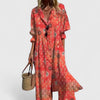 Women's Vibrant Boho Dress Maxi - Rust Tribal Print