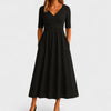 Women's Pleated Wrap Dress Midi - Black