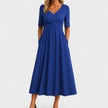 Women's Pleated Wrap Dress Midi - Blue