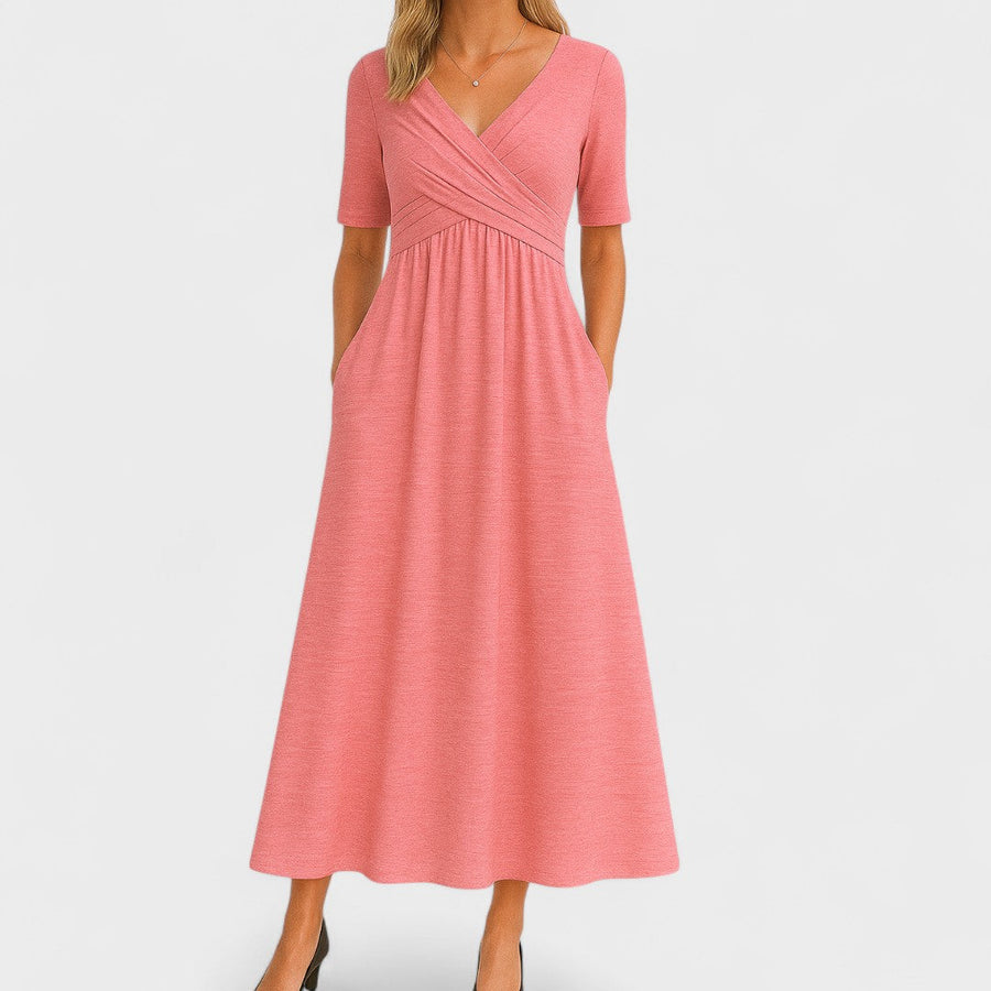 Women's Pleated Wrap Dress Midi