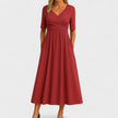 Women's Pleated Wrap Dress Midi - Red