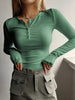Women's Ribbed Henley Top Long Sleeve - Green