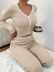 Women's V-Neck Pajama Set - Brown