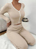 Women's V-Neck Pajama Set - Brown