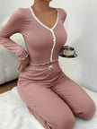 Women's V-Neck Pajama Set - Rose