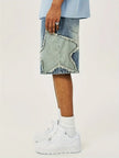 Men’s Denim Shorts with Frayed Accents