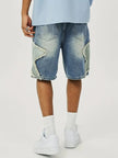 Men’s Denim Shorts with Frayed Accents